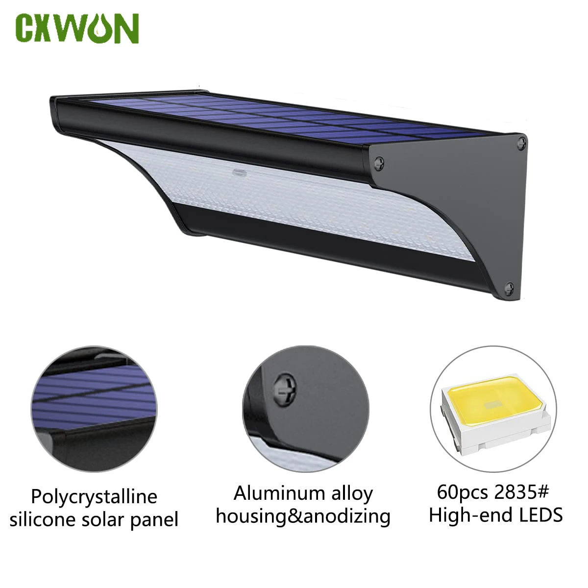 Smart Garden Solar Lights - 60/48Led กลางแจ้งโคมไฟติดผนังพลังงานแสงอาทิตย์พลังงานแสงอาทิตย์ไฟ Motion Sensor โคมไฟติดผนังกันน้ําโลหะ 1100LM
