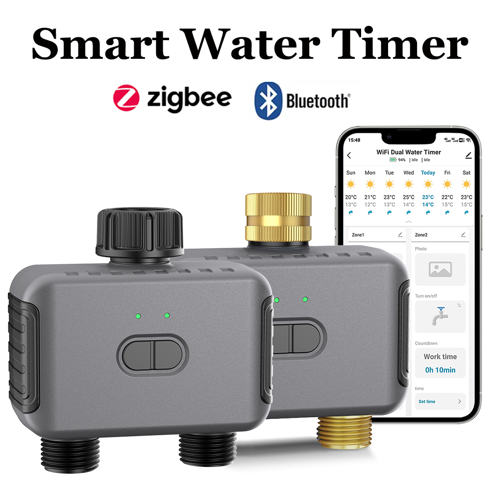 Smart Garden Devices - Tuyaสมาร์ทจับเวลาน้ําZigbee/BTอัตโนมัติชลประทานController 2 Outlet Sprinklerรดน้ําระบบสนับสนุนAlexa Google