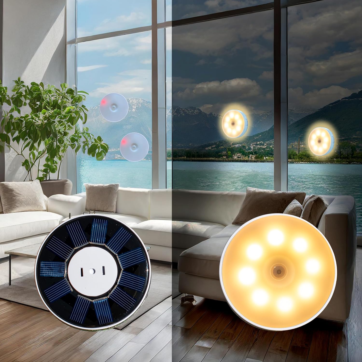 Smart Garden Solar Lights - เซ็นเซอร์ตรวจจับความเคลื่อนไหว โคมไฟกลางคืนแบบชาร์จไฟได้ USB พลังงานแสงอาทิตย์ ไฟสวน LED