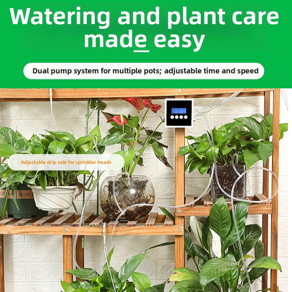 Smart Garden Devices - อุปกรณ์รดน้ำแบบปั๊มคู่สมาร์ทไทม์เมอร์สำหรับสวนในร่มระเบียงพร้อมจอแสดงผล LED ขนาดใหญ่และการติดตั้งง่าย