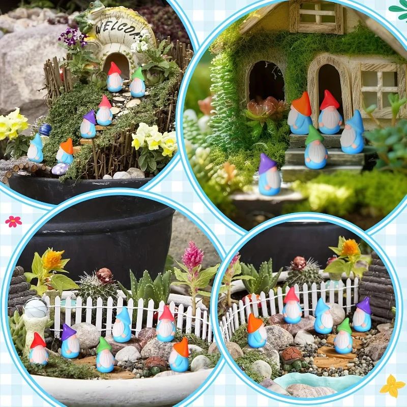 Smart Garden Mini - ตุ๊กตาโนมเรซิ่นขนาดเล็ก 10/20/40/100 ชิ้น ของตกแต่งสีสุ่ม ตุ๊กตาโนมน่ารักสำหรับสวนจิ๋ว
