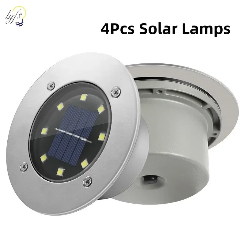 Smart Garden Solar Lights - 4ชิ้นไฟไฟติดสวนพลังงานแสงอาทิตย์กลางแจ้งโคมไฟชั้น8 LED ใต้ดิน, แผงพลังงานแสงอาทิตย์ไฟสปอตไลท์สวน